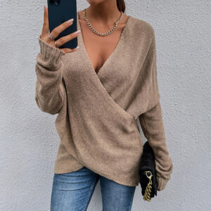 Women's Criss Cross V-Neck Sweater - 2025 Fall Long Sleeve Casual Pullover Top