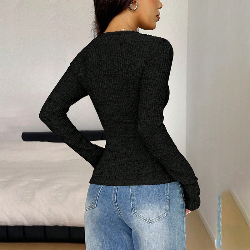 Women's Lace V-Neck Top, Long Sleeve Slim Fit Spring Fall Shirt - Image 9